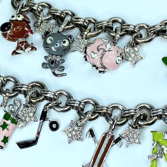 Aaron Basha 18k White Gold Enamel and Diamond Charm Necklace 20" 285.4g JR85754 - Picture 6 of 16